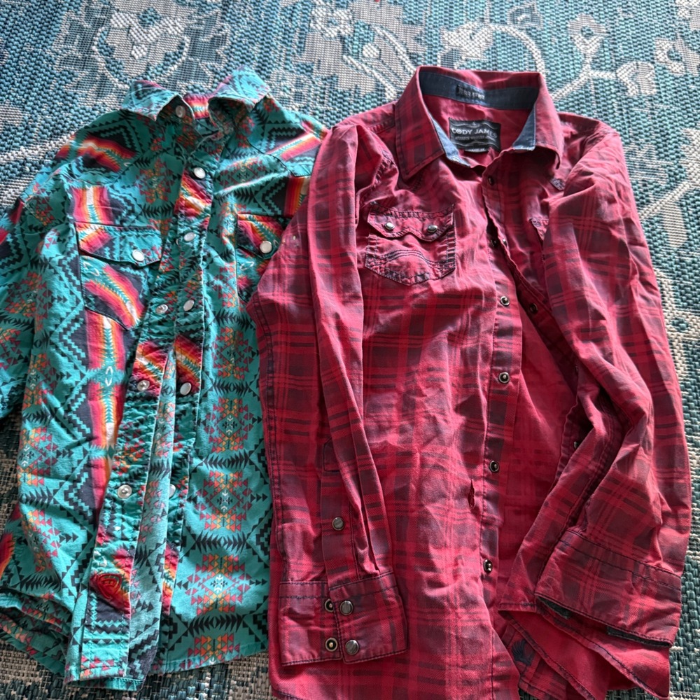 Rock & Roll Denim‎ Cody James Western Shirts Lot Boys Size M Aztec Plaid